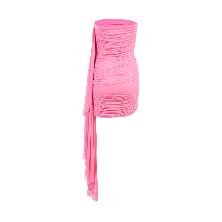 Asymmetric Ruched Strapless Mini Dress