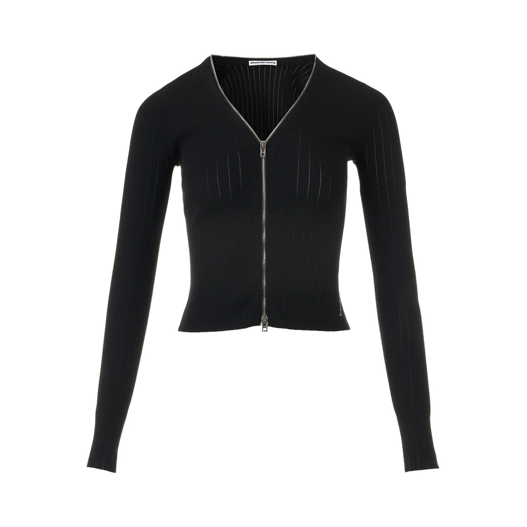 Long Sleeve V-Neck Pointelle Cardigan