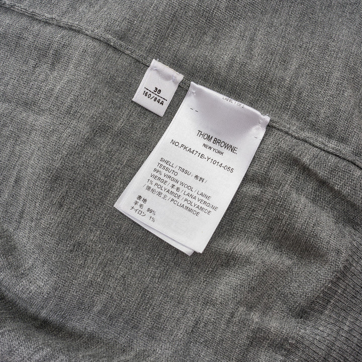 Thom Browne grey fine jersey short sleeve tee with signature four-bar white stripe on the sleeve and ribbed hem and cuffs - view 3