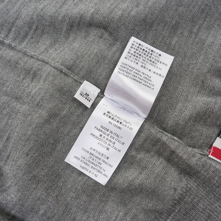 Thom Browne grey fine jersey short sleeve tee with signature four-bar white stripe on the sleeve and ribbed hem and cuffs - view 5