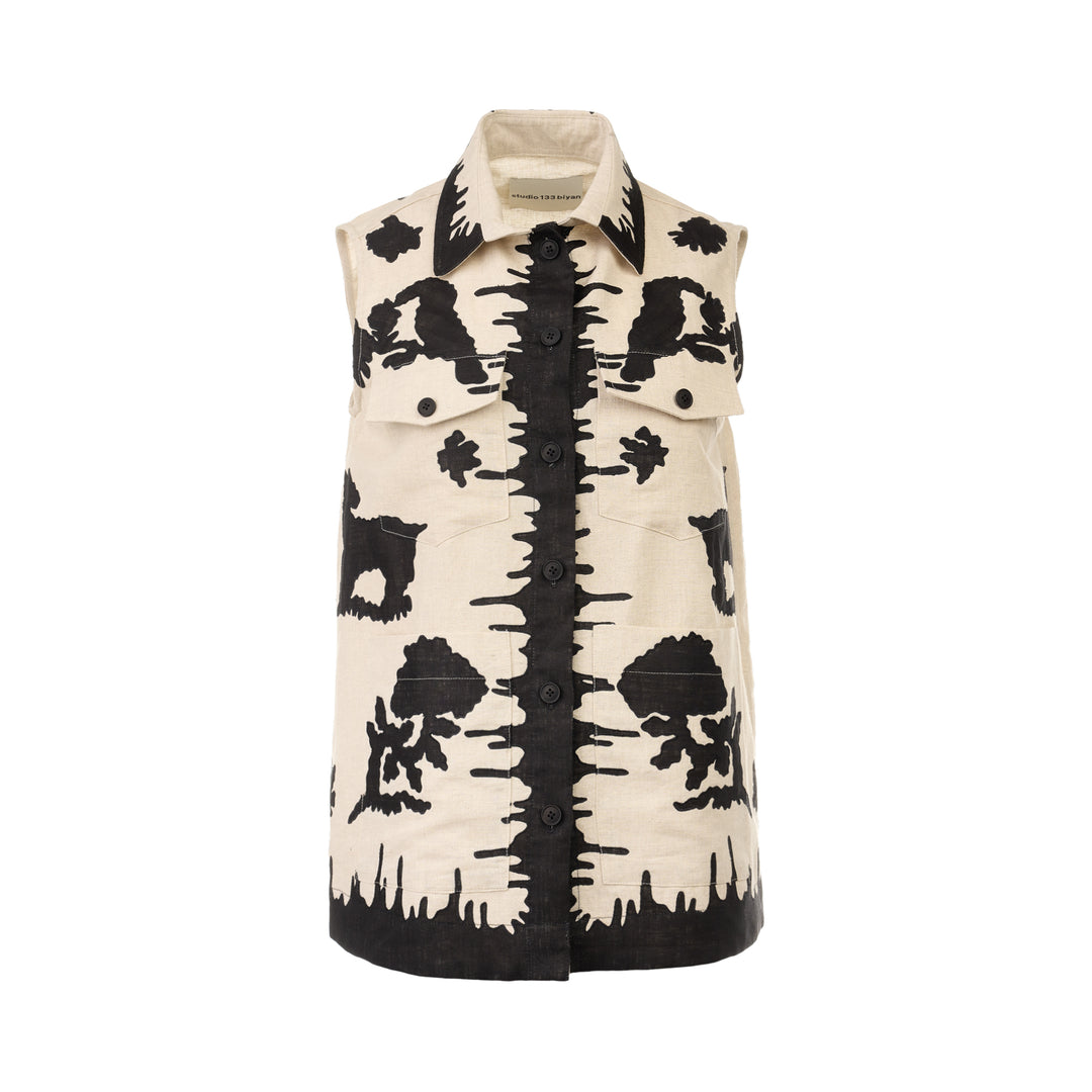 Printed Linen Sleeveless Vest