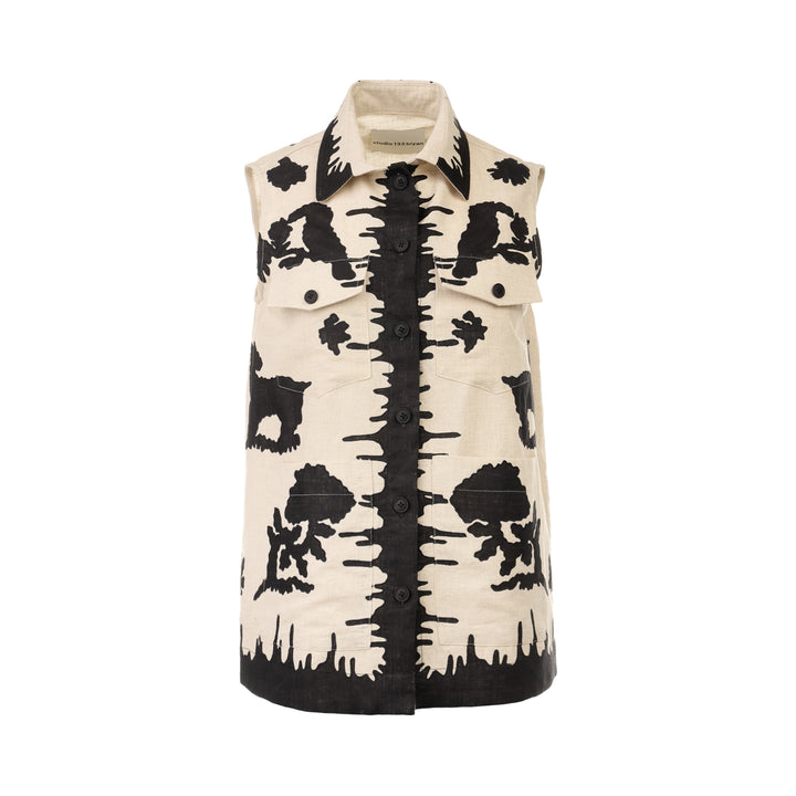Printed Linen Sleeveless Vest