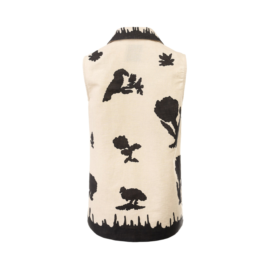 Printed Linen Sleeveless Vest