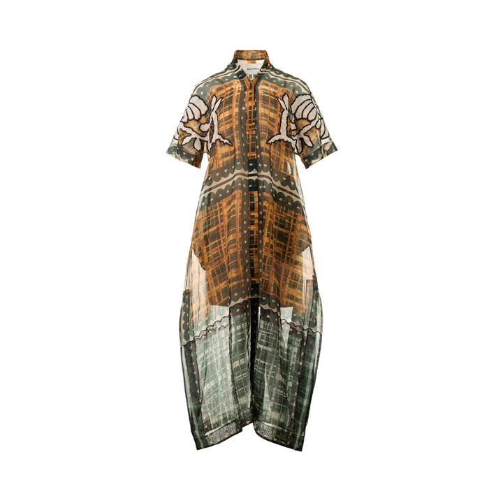 Pleated Hem Linen Shirt Dress