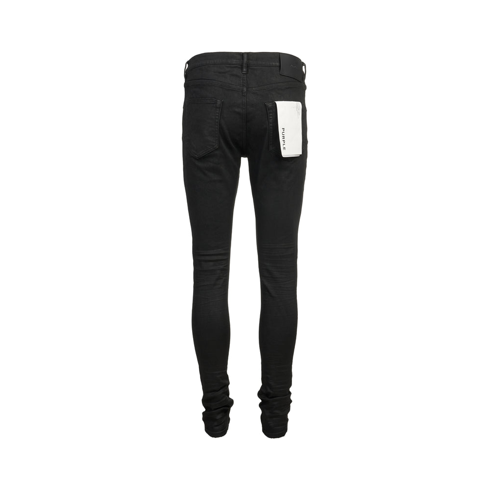 Purple Black Resin 3D skinny jeans in a coated finish, shown flat with a five-pocket construction and stacked ankle hem - view 2
