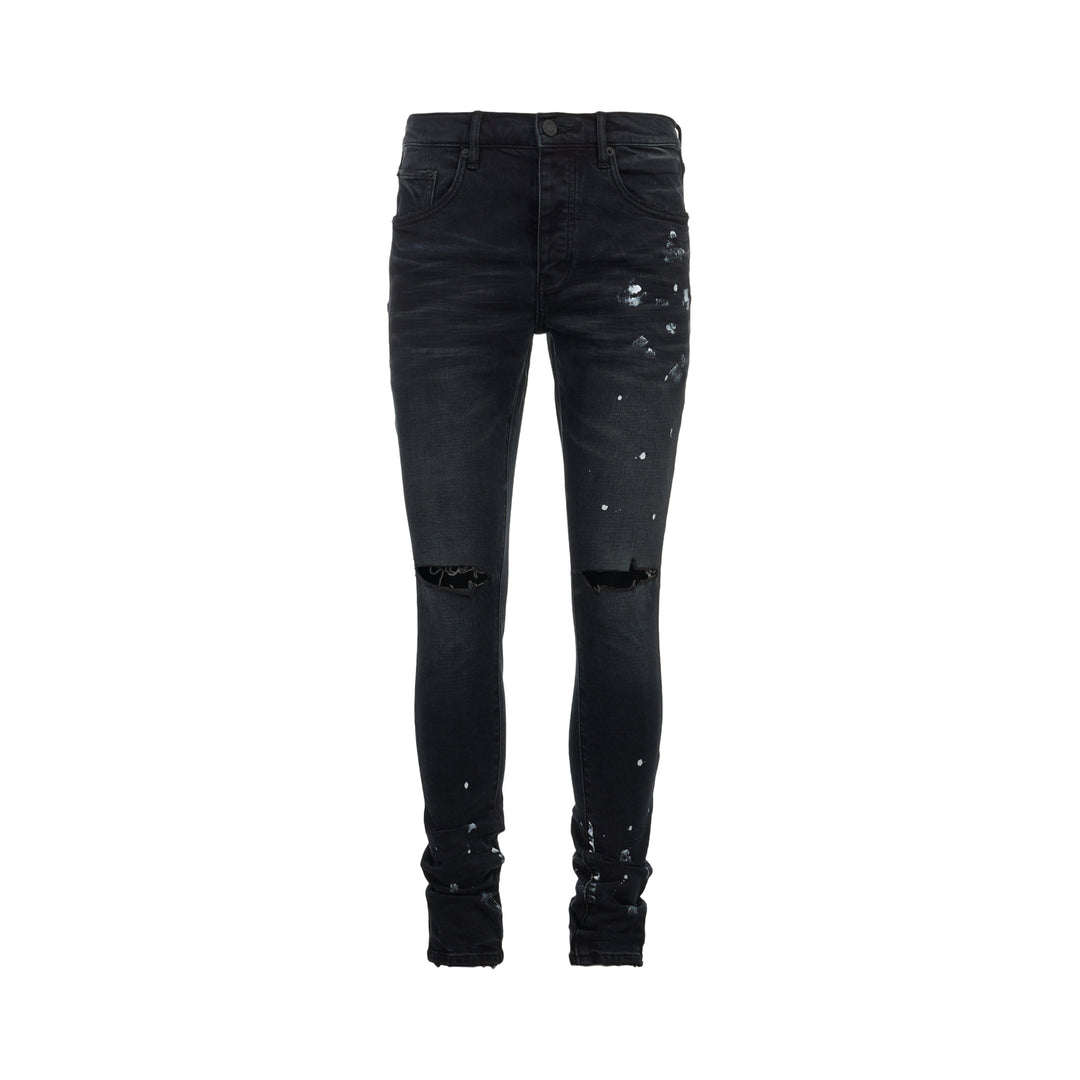 Black Resin Knee Slit Jeans