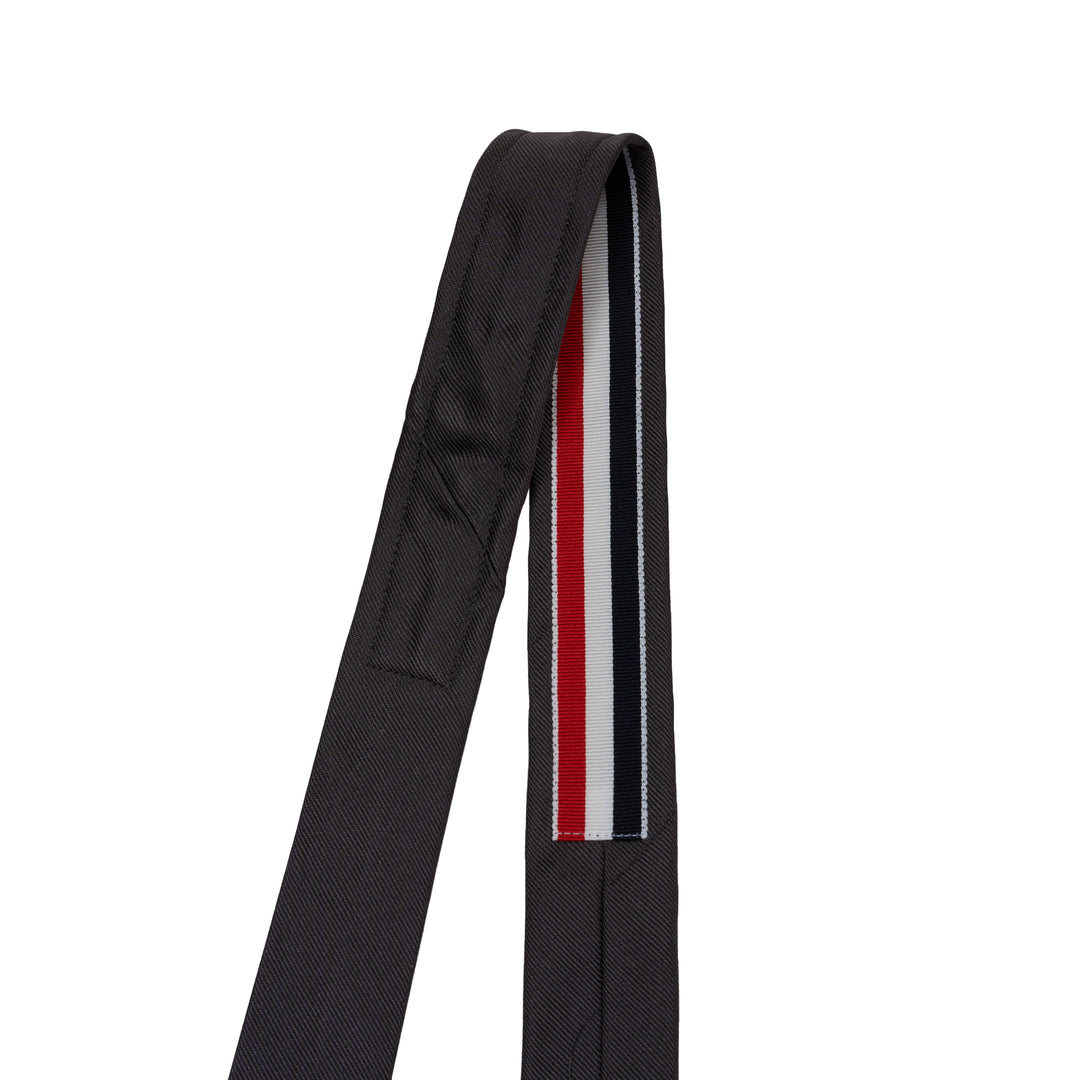 Thom Browne charcoal grey silk tie with diagonal red, white, and blue stripe - view 2