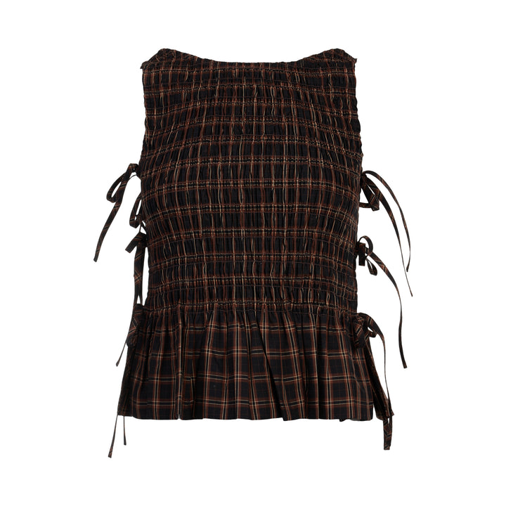 Check Smocked Tie Blouse