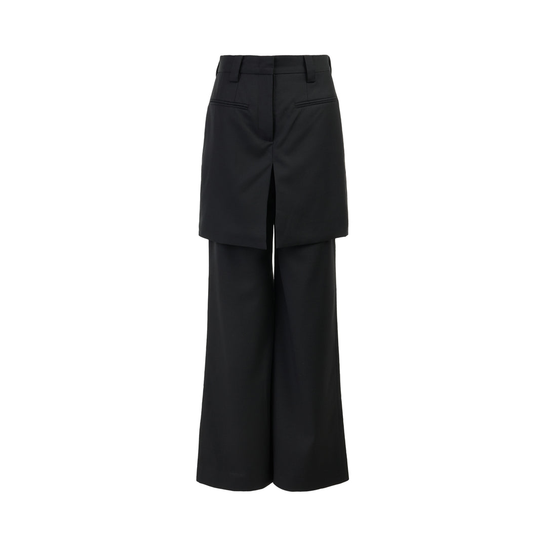 Club21 Collection Lila layered wool blend trousers with a tailored mini skirt overlay and wide-leg silhouette, front view