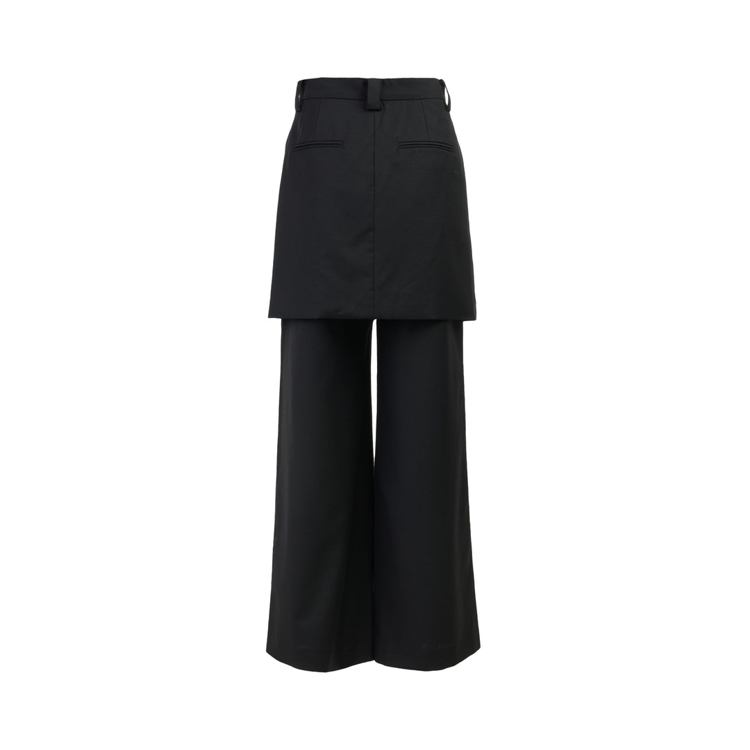 Club21 Collection Lila layered wool blend trousers with a tailored mini skirt overlay and wide-leg silhouette, front view - view 2