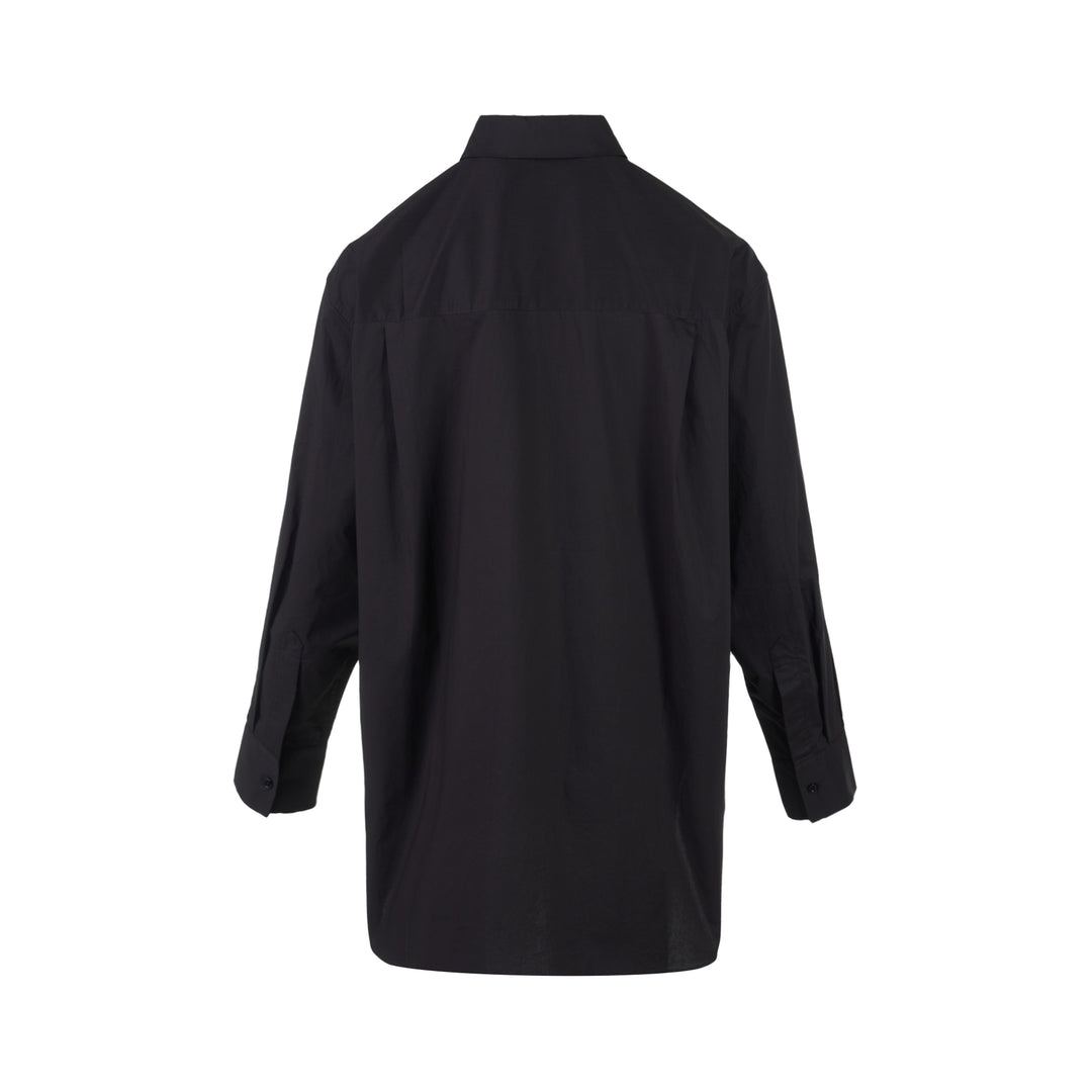 Black cotton tuxedo-style shirt with pleated bib front, concealed button placket and pointed collar from Club21 Collection - view 2