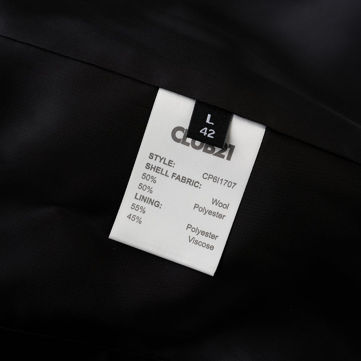 Black cropped collarless jacket in satorial wool mix with asymmetric overlapping front and chest welt pocket - view 3