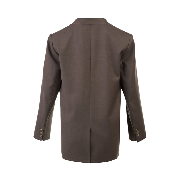 Club21 Collection Tess collarless wool blend blazer in taupe brown with single button closure and chest welt pocket - view 2