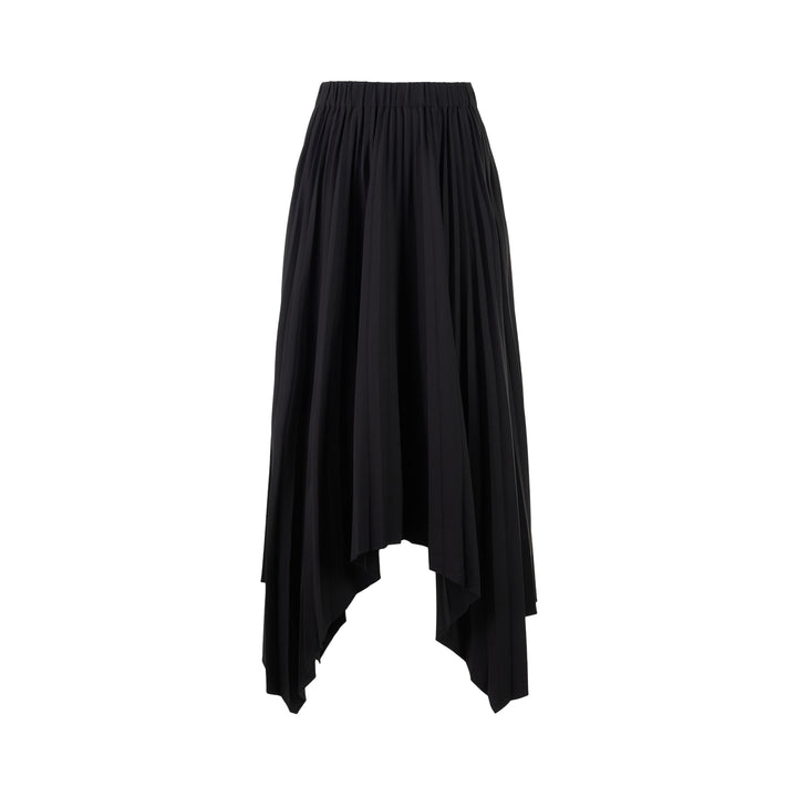 Black pleated midi skirt with elasticated waist and asymmetric handkerchief hem by Club21 Collection