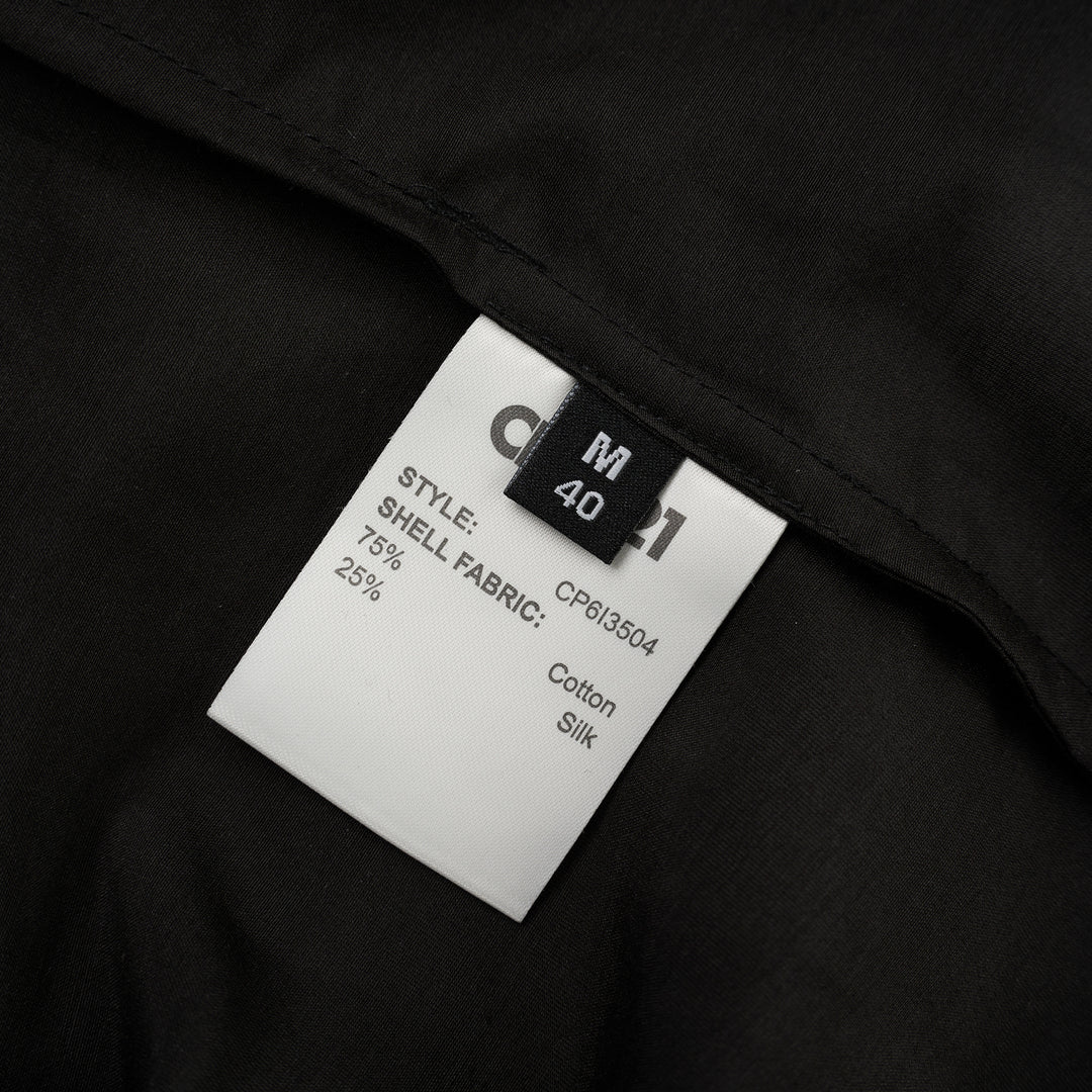 Club21 Collection Juliette black semi-sheer silk cotton blouse with draped cowl neckline, open collar and long sleeves with wide cuffs - view 3