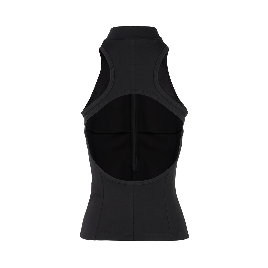 Black sleeveless high-neck stretch modal jersey top with a concealed centre back zip, shown from the back - view 2