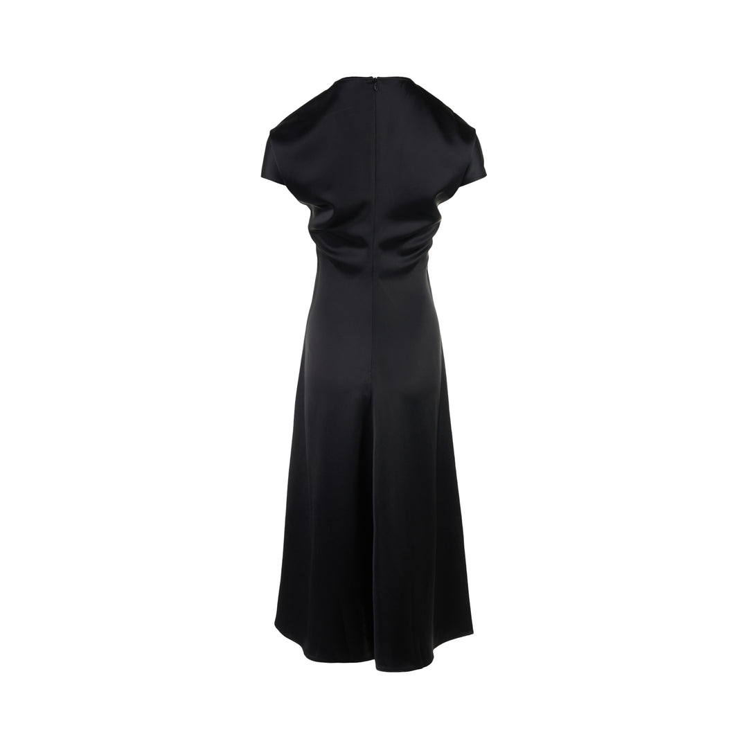 Black matte acetate mix midi dress with sweetheart neckline, cap sleeves and flared A-line skirt by Club21 Collection - view 2