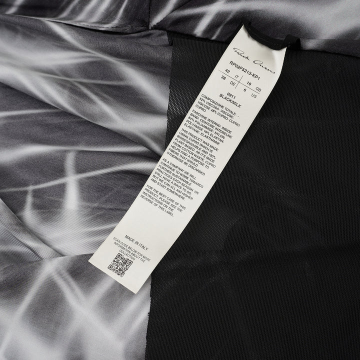 Rick Owens Half Moon wrap top in a black and white starburst print with a kimono-style silhouette and knotted tie front - view 4