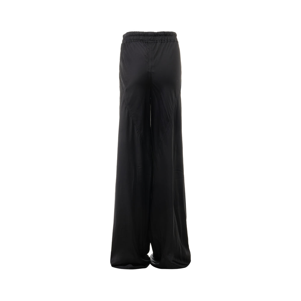 Rick Owens black wide-leg drawstring pants with contrast cream rope tie and elasticated waistband, displayed on a white background - view 2