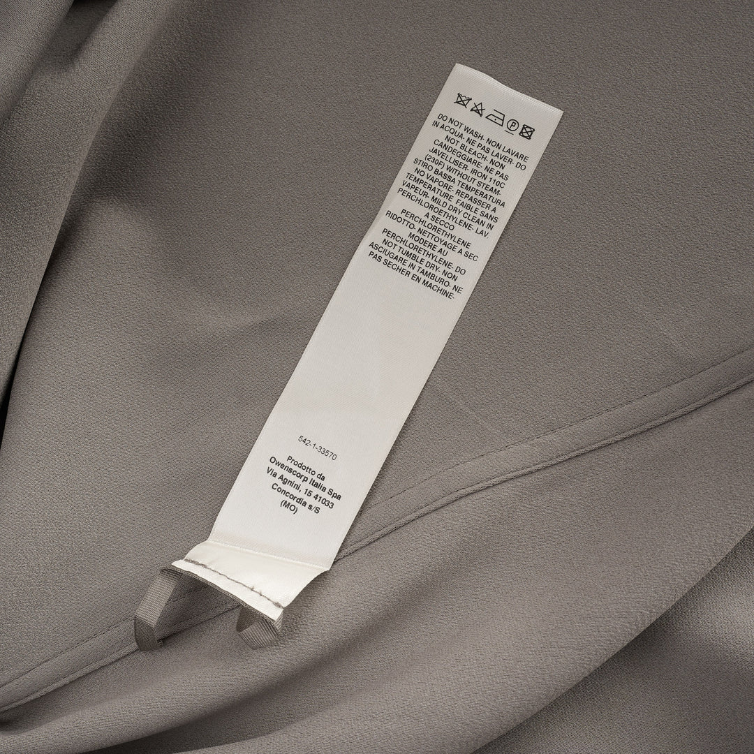 Rick Owens Heavy Cady Long Sleeve Outershirt in taupe-grey with concealed snap placket, dual flap chest pockets, and oversized silhouette - view 4