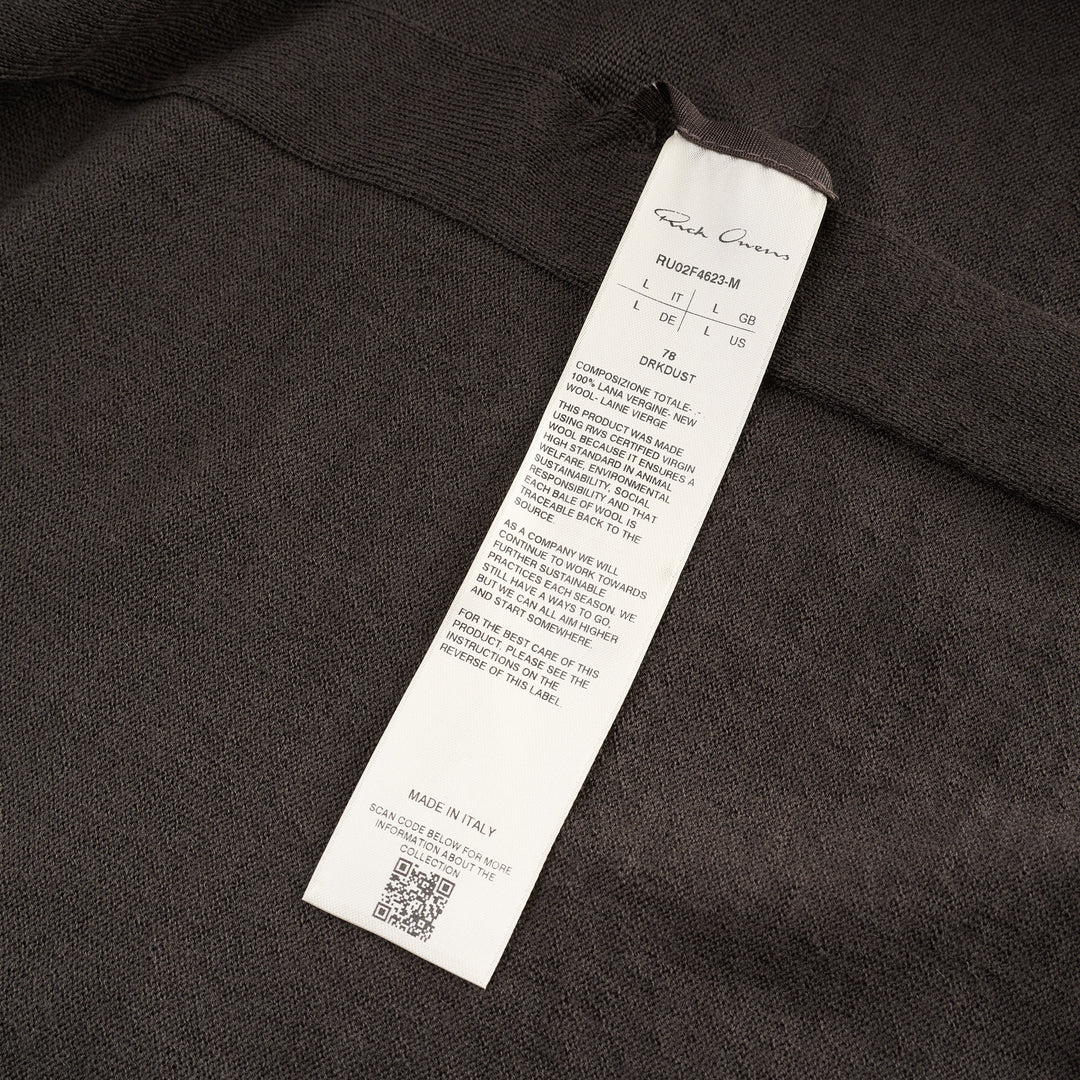 Rick Owens Oversize Knit Hoodie in dark taupe, featuring a fine-gauge semi-sheer knit, elongated body, unstructured hood, and ribbed cuffs with a gathered finish - view 4