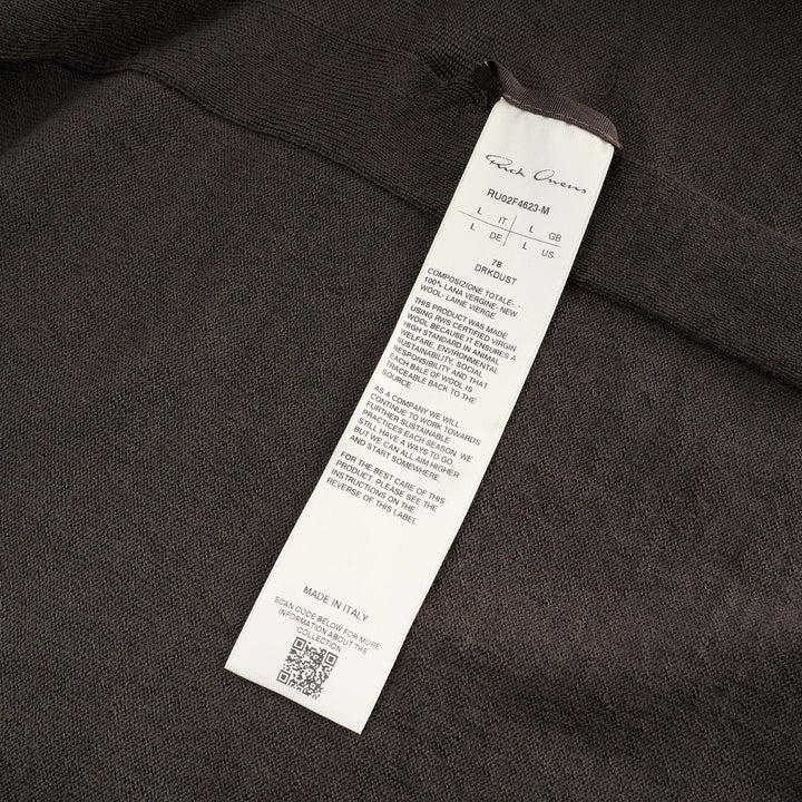 Rick Owens Oversize Knit Hoodie in dark taupe, featuring a fine-gauge semi-sheer knit, elongated body, unstructured hood, and ribbed cuffs with a gathered finish - view 4