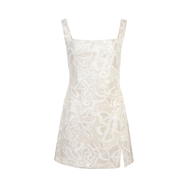 White Sequin Lace Mini Dress