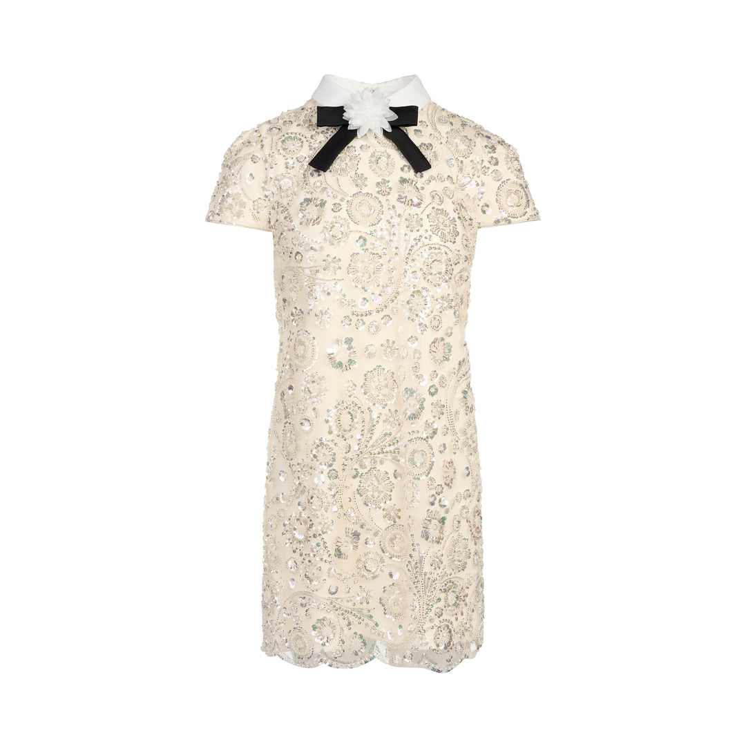 Cream Sequin Embellished Mini Dress