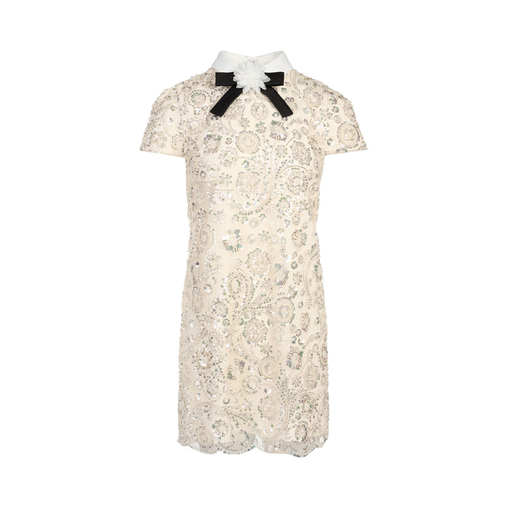 Cream Sequin Embellished Mini Dress