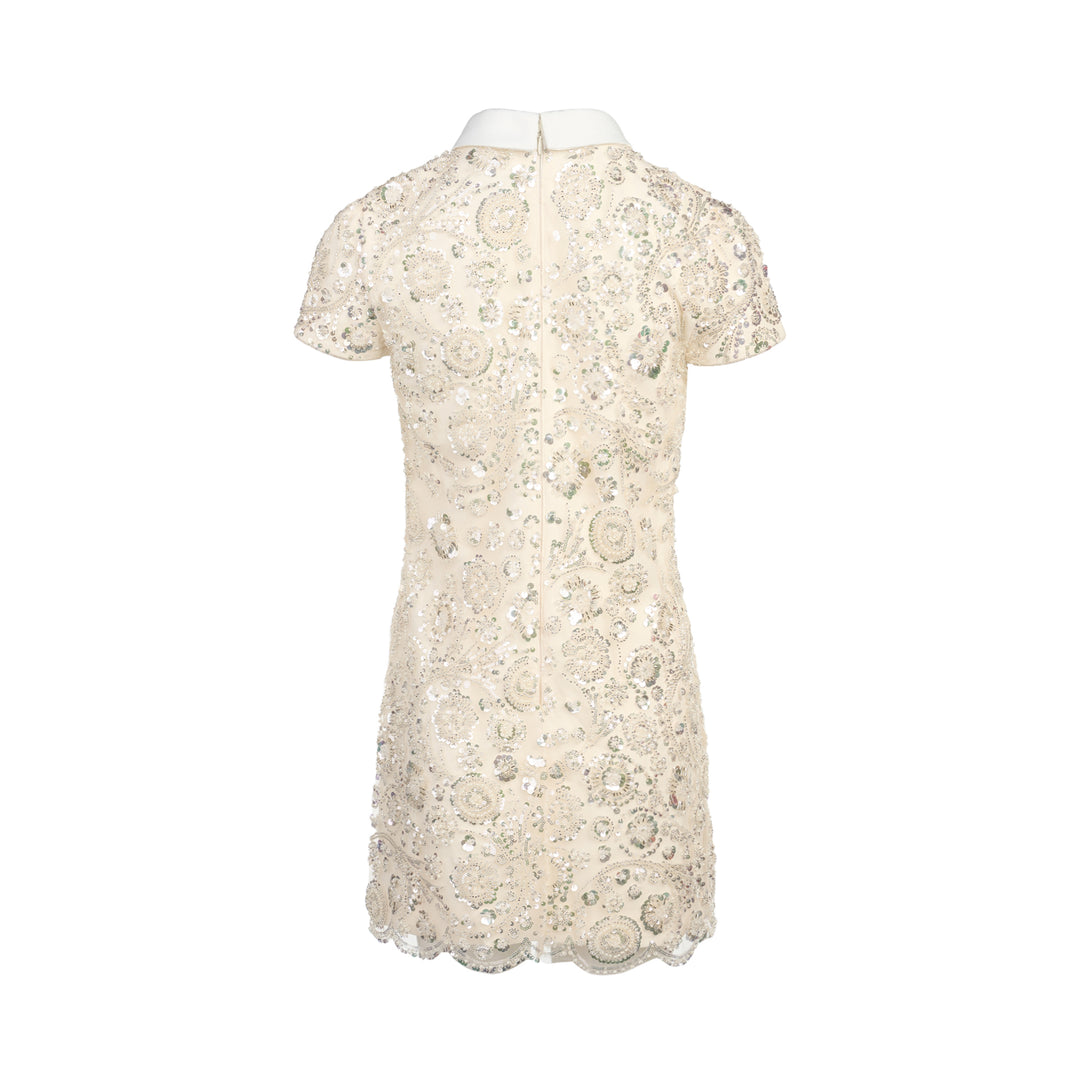 Cream Sequin Embellished Mini Dress