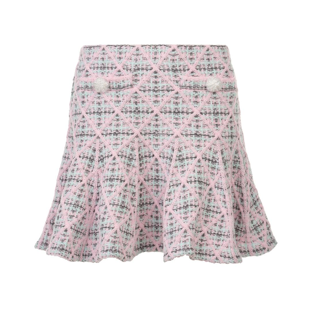 Pink Check Knit Mini Skirt
