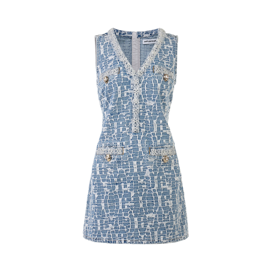 Blue Textured Denim Mini Dress