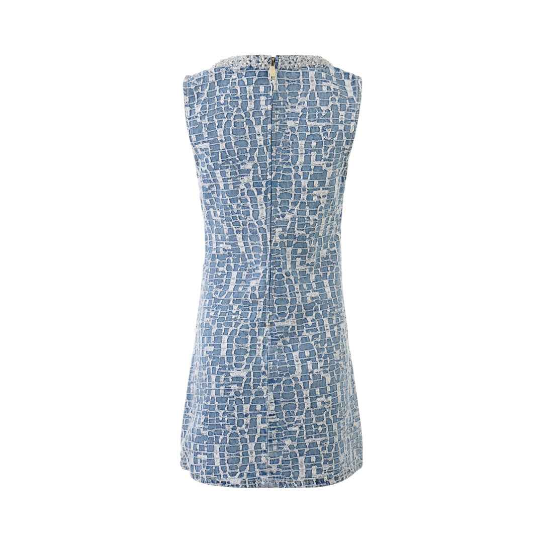Blue Textured Denim Mini Dress