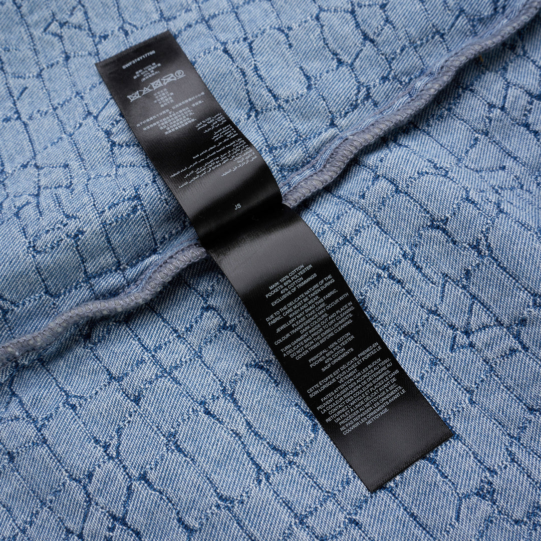 Blue Textured Denim Mini Dress