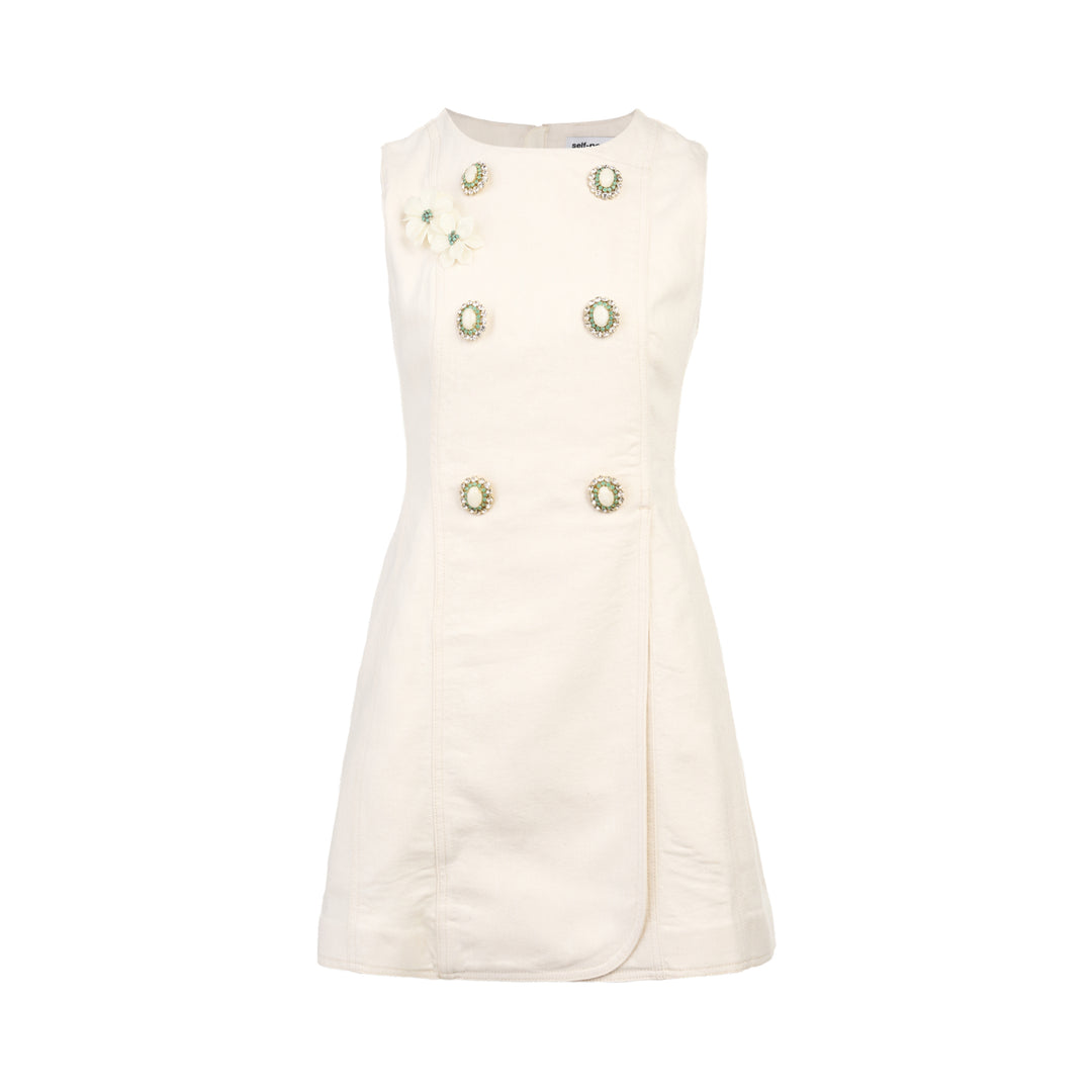 Cream Denim Double Breasted Mini Dress