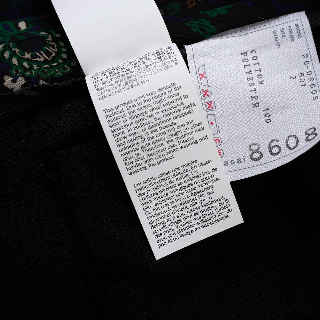 sacai black cotton knit cardigan with V-neckline, button front, patch pockets and a pleated sheer floral-print back panel - view 9