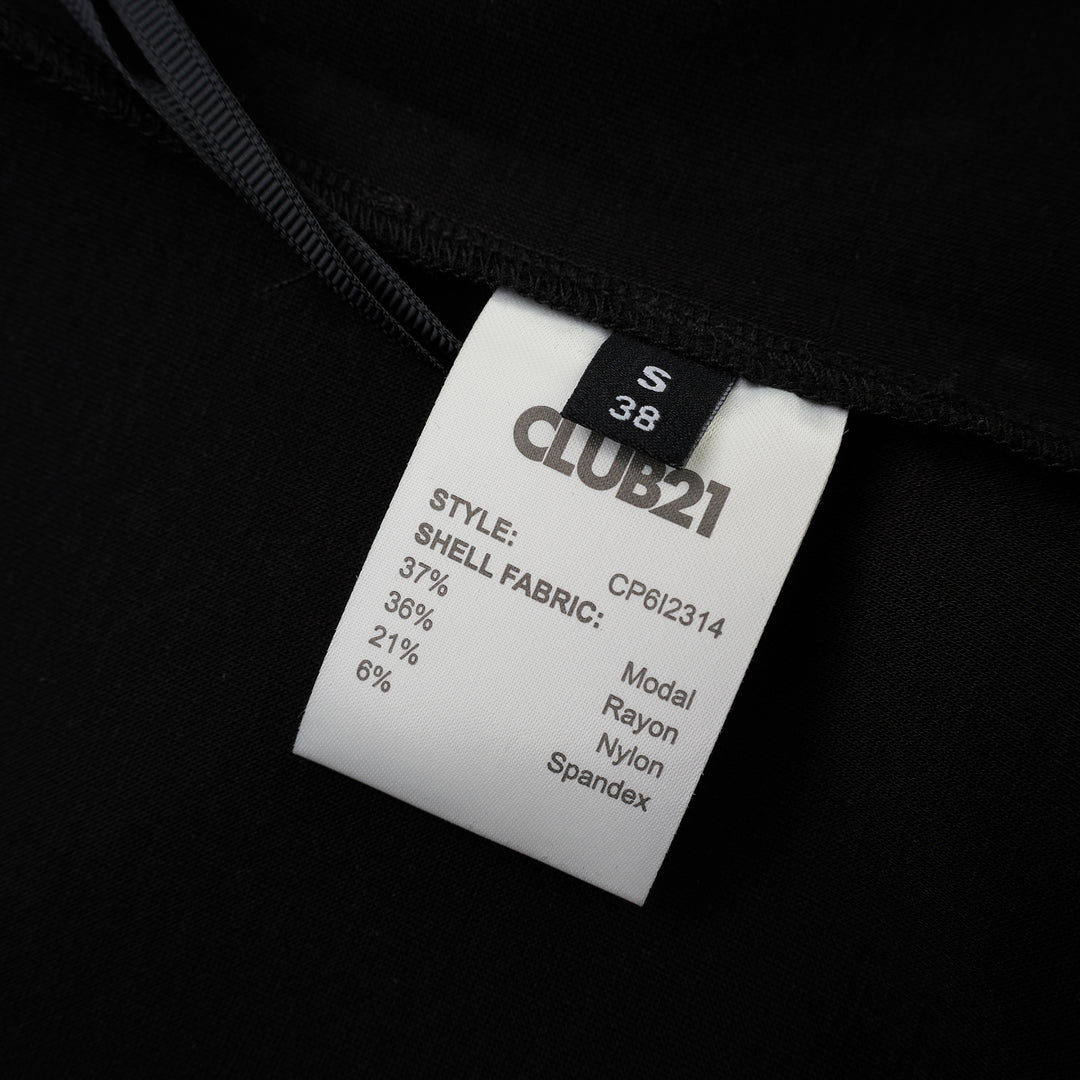 Black long sleeve zip-front top in high stretch modal jersey with a crew neckline and vertical front seams - view 3