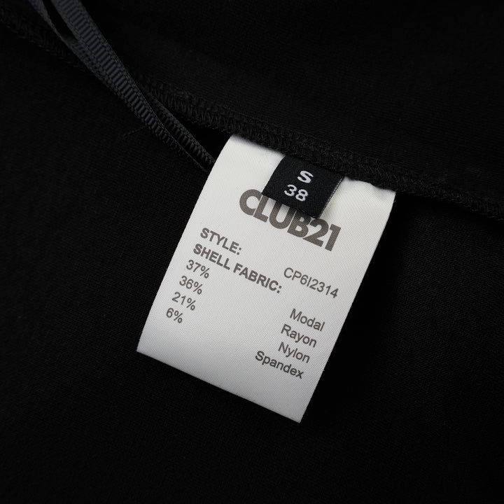 Black long sleeve zip-front top in high stretch modal jersey with a crew neckline and vertical front seams - view 3