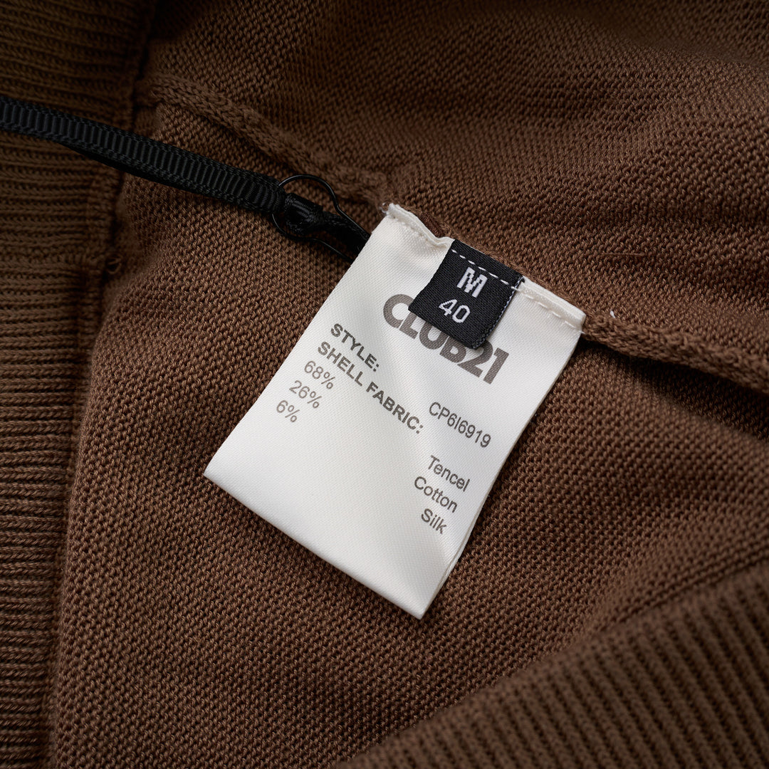 Brown wide-leg knit pants with a ribbed high waistband and drawstring tie, shown from the front on a white background - view 3