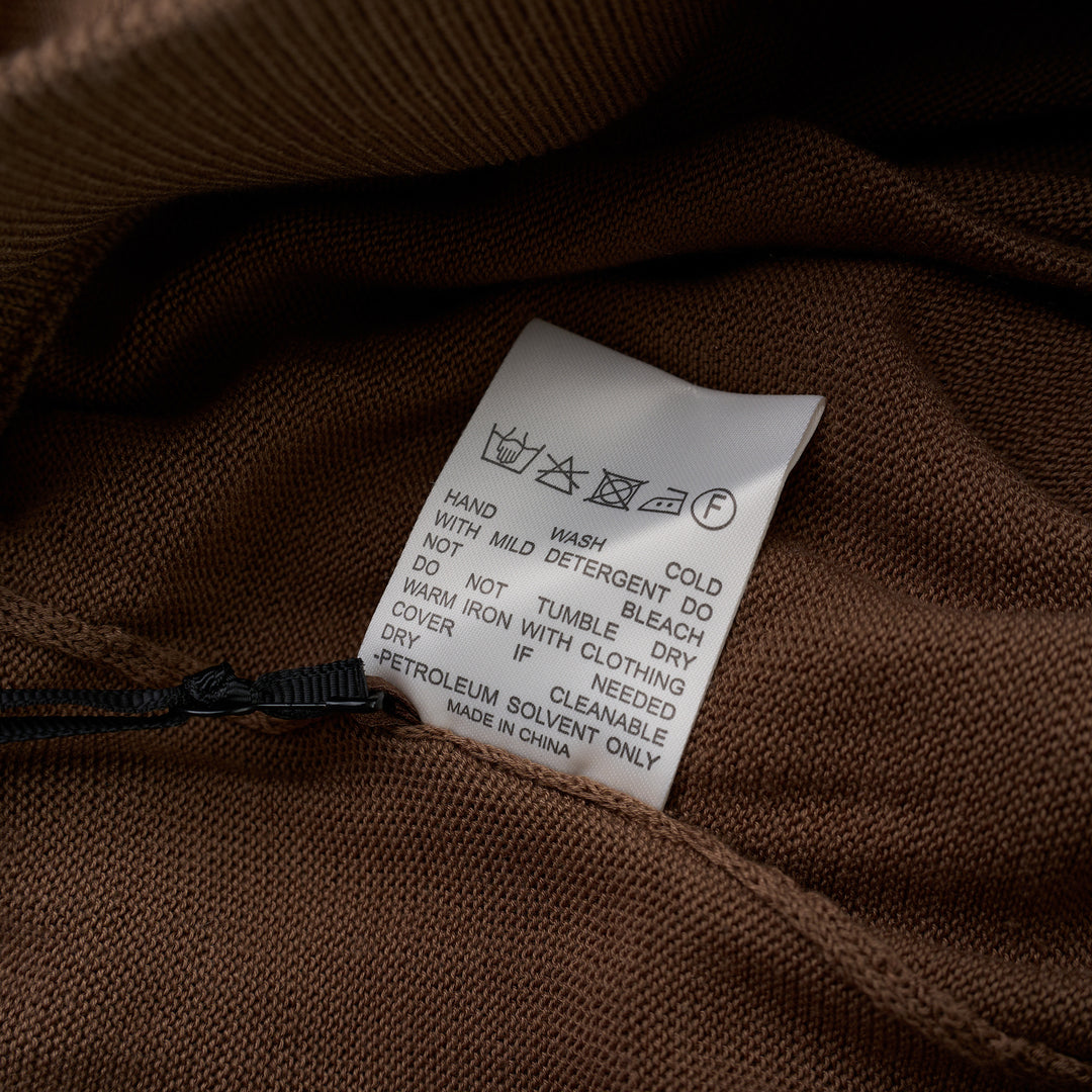 Brown wide-leg knit pants with a ribbed high waistband and drawstring tie, shown from the front on a white background - view 4