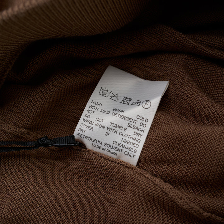 Brown wide-leg knit pants with a ribbed high waistband and drawstring tie, shown from the front on a white background - view 4