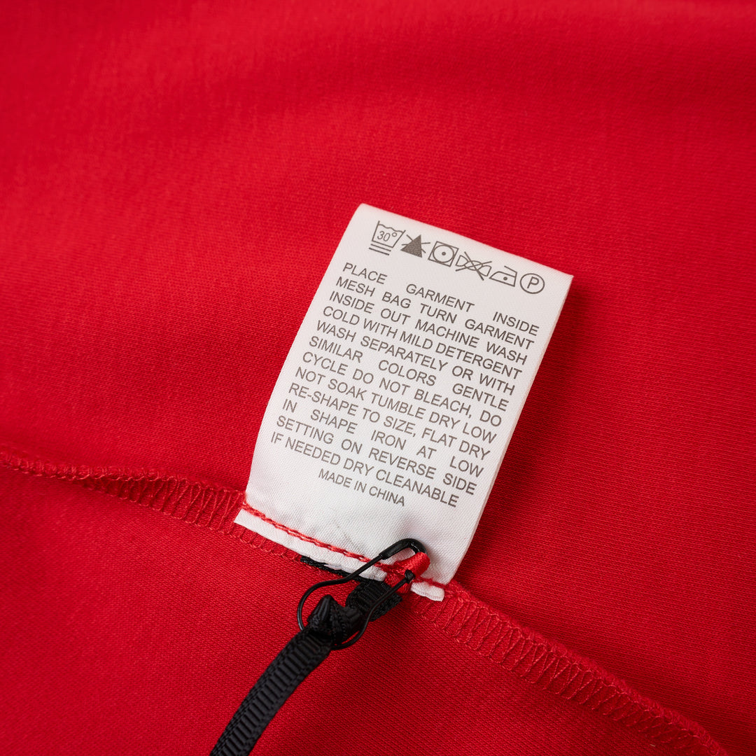 Red cropped cotton spandex jersey tee with mock neckline and elbow-length sleeves, shown front view - view 3