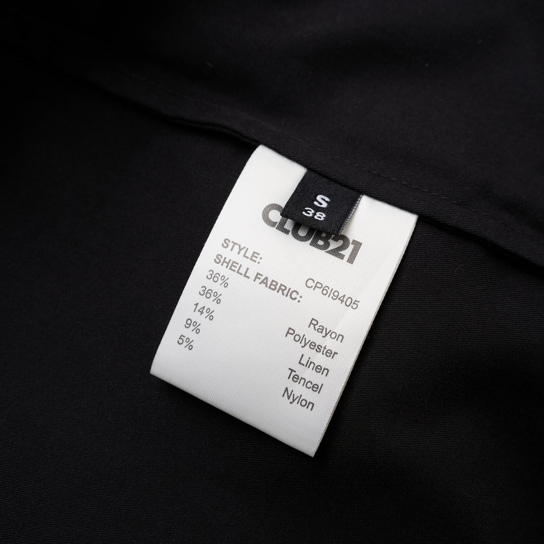 Black Thea dress in stretch rayon linen with boat neckline, wide short sleeves and gathered waist detail - view 4