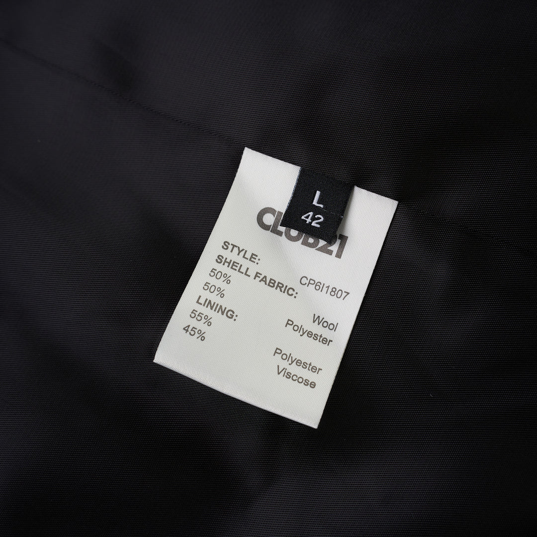 Black collarless wool-blend blazer with deep V neckline, single button closure and welt chest pocket, shown against a white background - view 3
