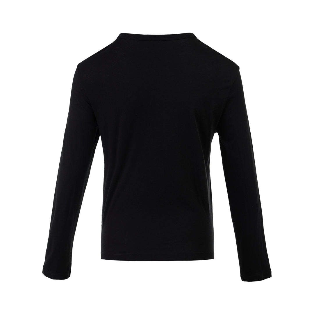 Black long sleeve cotton jersey Henley top with round neckline and five-button placket by Club21 Collection - view 2