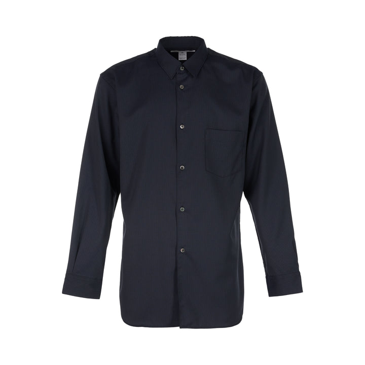 Comme des Garçons Shirt dark pinstripe long sleeve shirt with pointed collar, button front and chest pocket