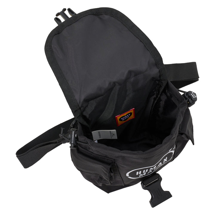 Human Made Military Pouch #1 in black with front buckle flap, webbing straps, DRY ALLS stencil label and side pockets - view 4