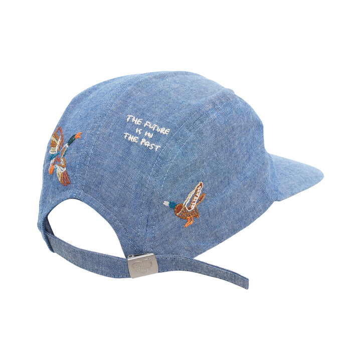 Human Made 4-panel chambray cap in washed blue with multicolour embroidered HUMAN lettering on the crown and MADE on the brim - view 3