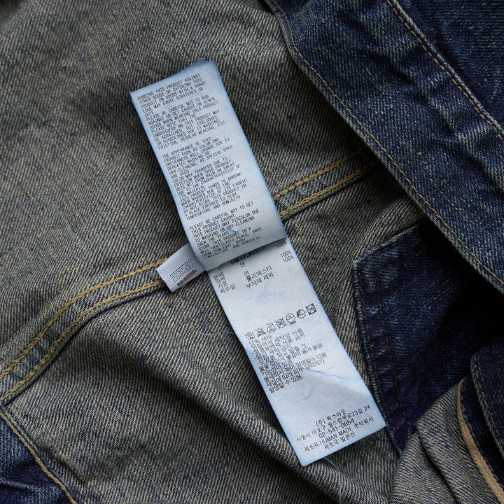 Human Made washed indigo denim work jacket with pleated front, button closure and heart-shaped logo patch on the chest - view 5