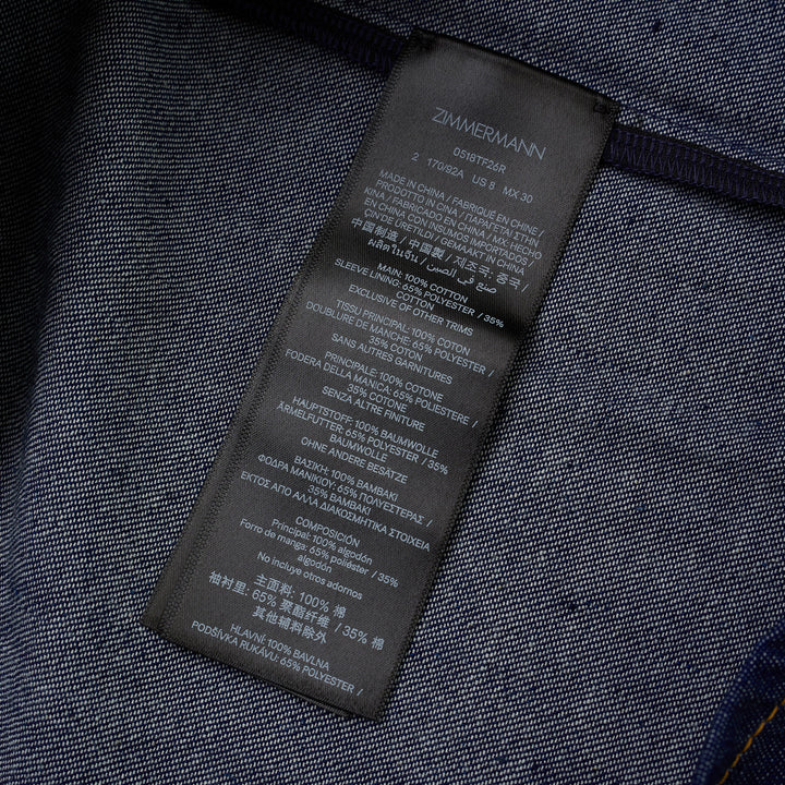 Zimmermann Denim Billow Shirt in dark indigo with stand collar, gold-tone buttons, contrast topstitching and balloon sleeves - view 3